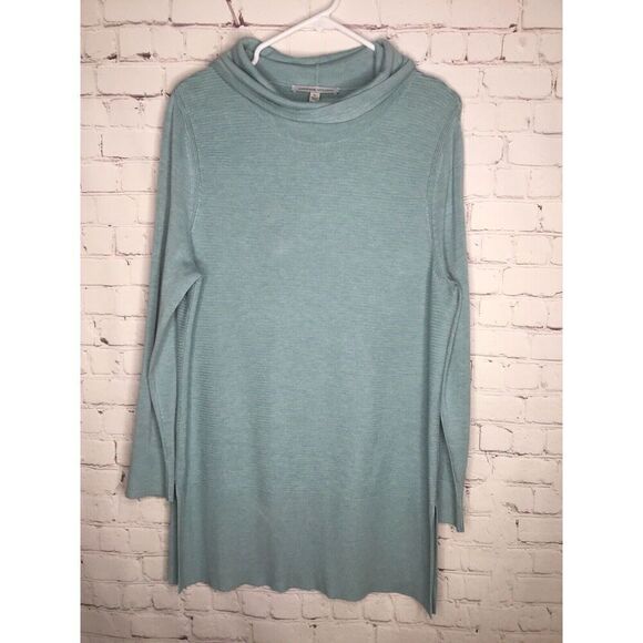 Blue Ribbed Knit tunic sweater - Picture 2 of 12